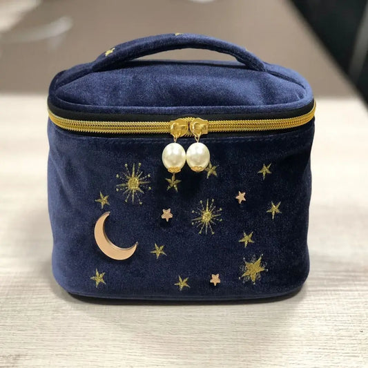 Bolsa maquiagem fofa com lua e estrela